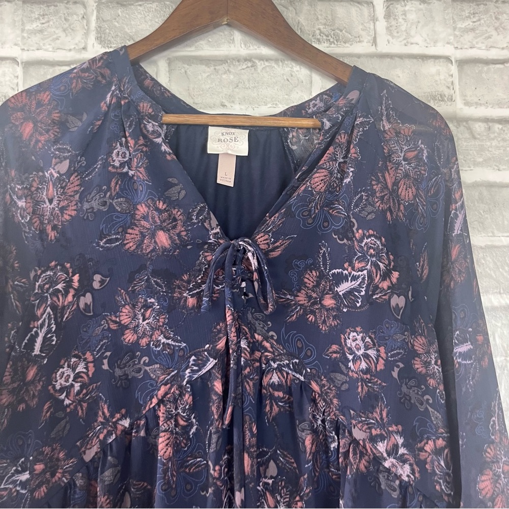 Knox Rose Navy and Pink Floral Blouse